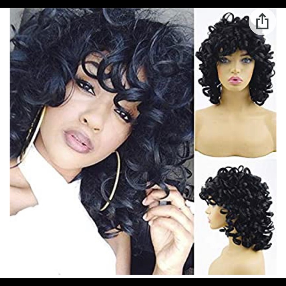 Brand new soft curly wig jet black synthetic! I have one in #613 blonde too!